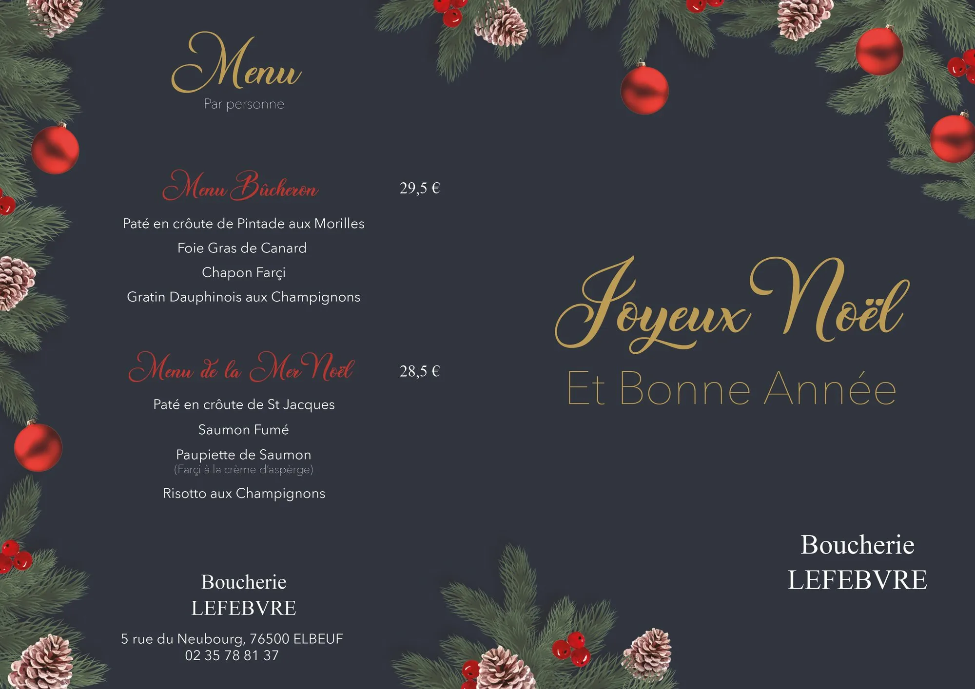 Flyer Boucherie Lefebvre - menu de Noël